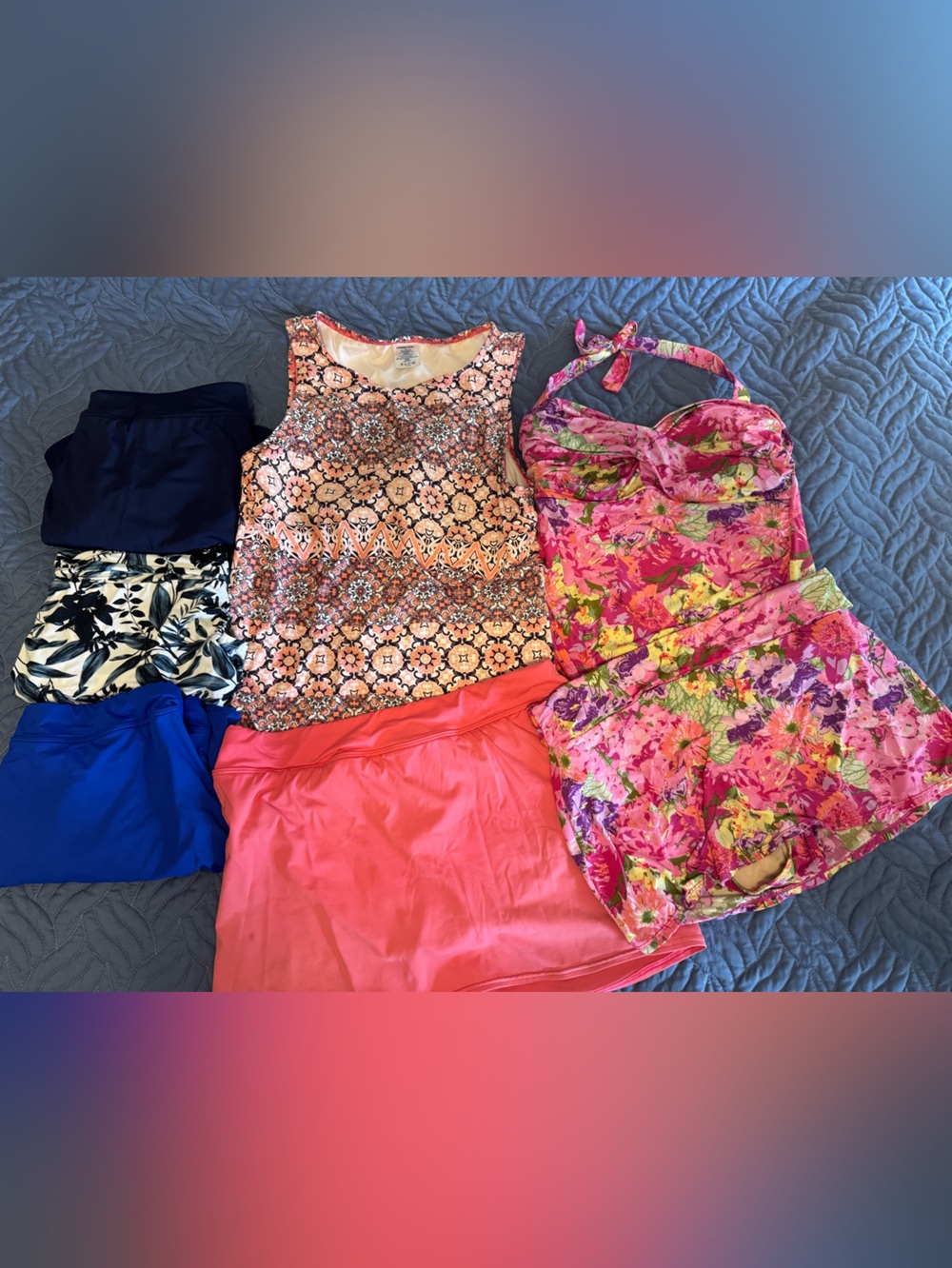Garnet Hill / Lands’ End tankini skirt swimsuit 7 piece lot sz 12
